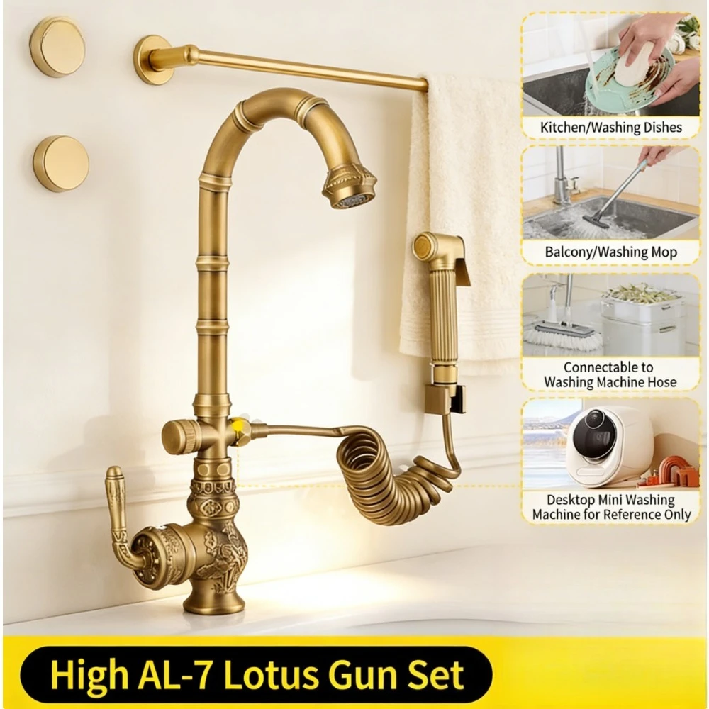 

Душевая лейка для мытья головы, европейский смеситель для раковины, французский антикварный латунный смеситель для горячей и холодной воды