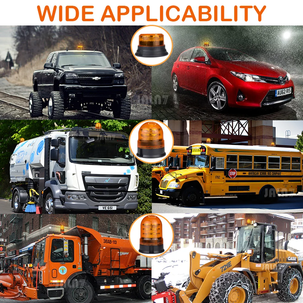Balise magnétique LED ambre clignotant, avertissement d\'urgence pour véhicules, camions, pelles, tracteur, voiture postale, Bus scolaire 12/24V