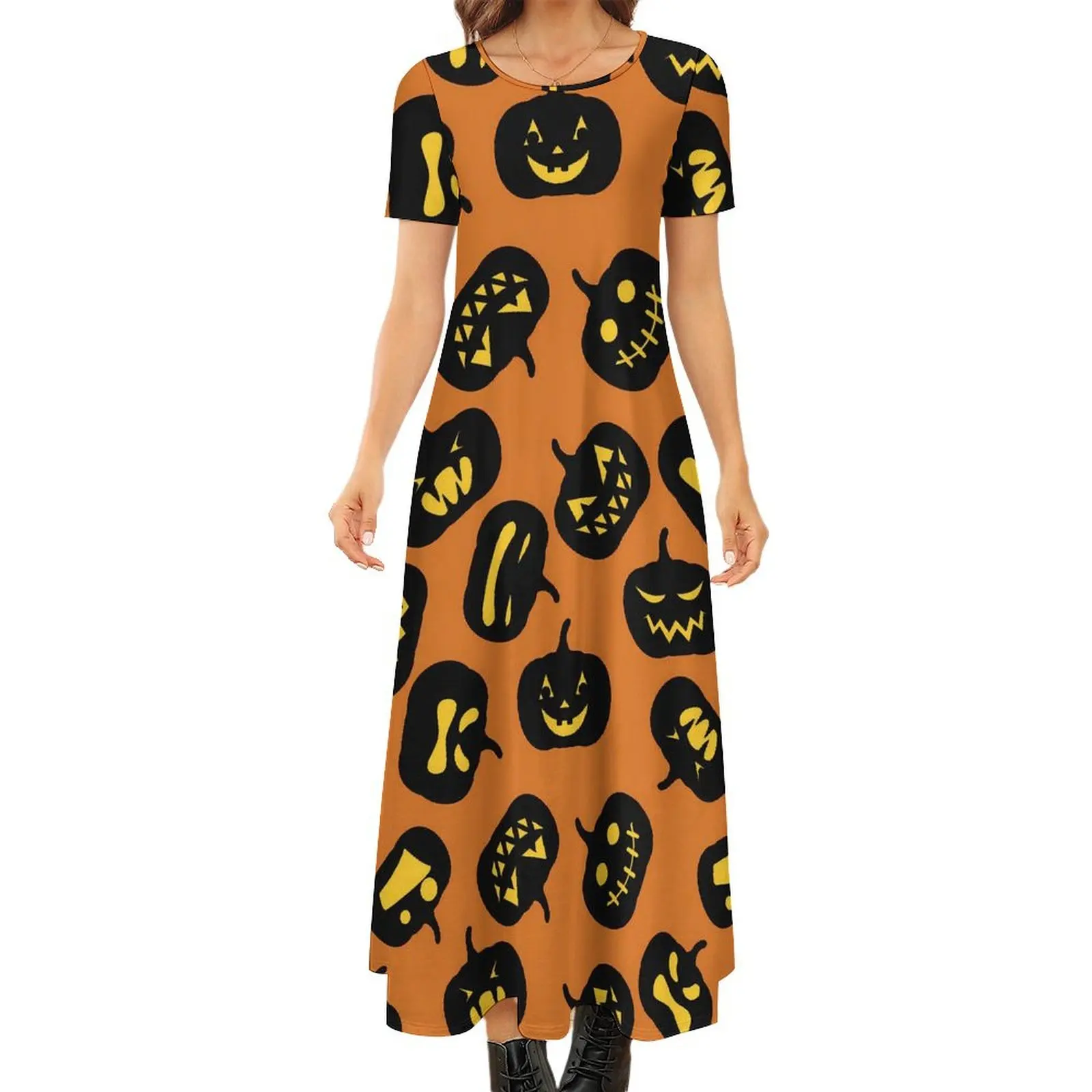 

Happy Haunts Dress Halloween Pumpkins Funny Bohemia Long Dresses Female Modern Maxi Dress Big Size 6XL 7XL