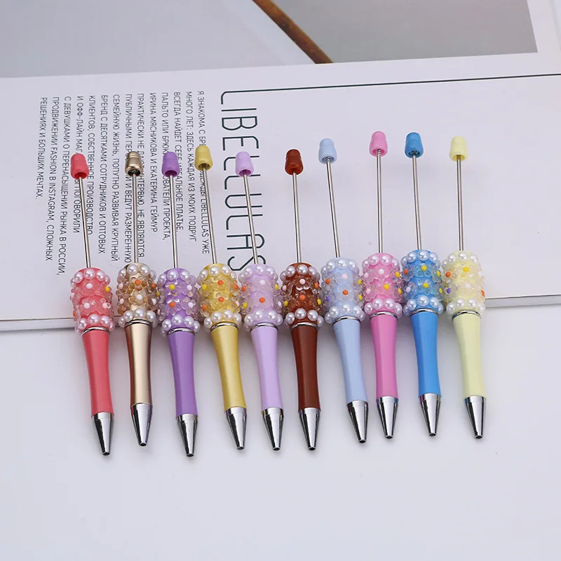 50pcs New DIY Flower Pearl Beaded Pen Multi Color Plastic Ball Pen School Office Supplies Pens for Writing Cute Stationery