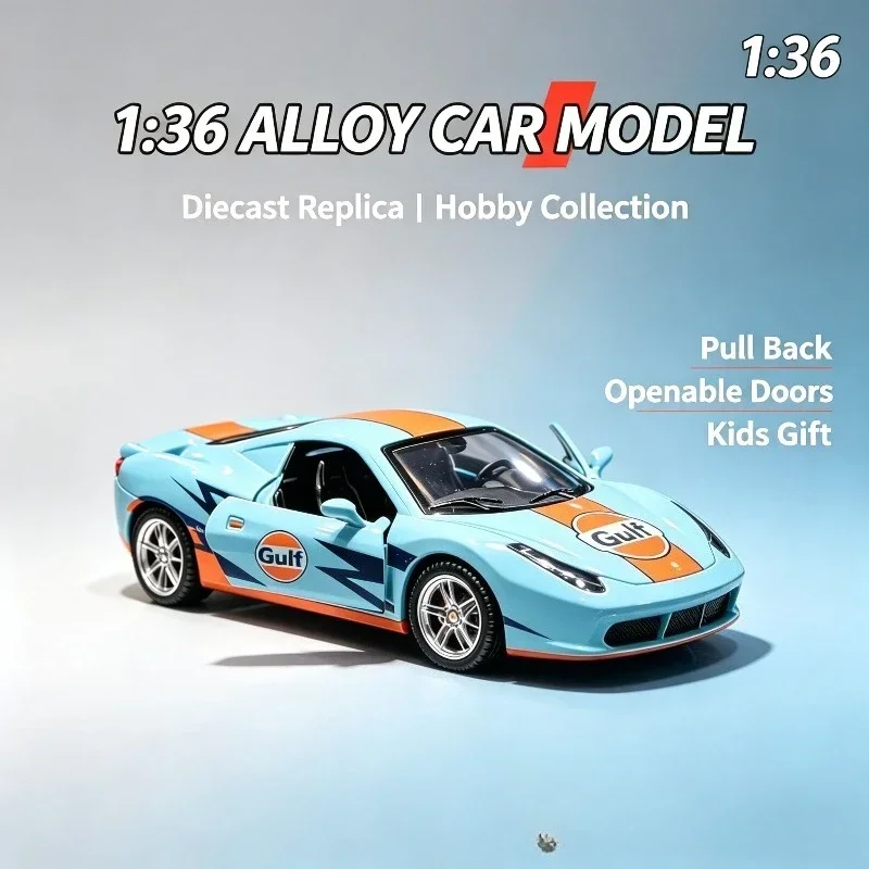 1:36 Classic Racing Alloy Car Model, Diecast Pull Back Sports Vehicle With Openable Doors, Simulation Race Car,Hobby Collectible