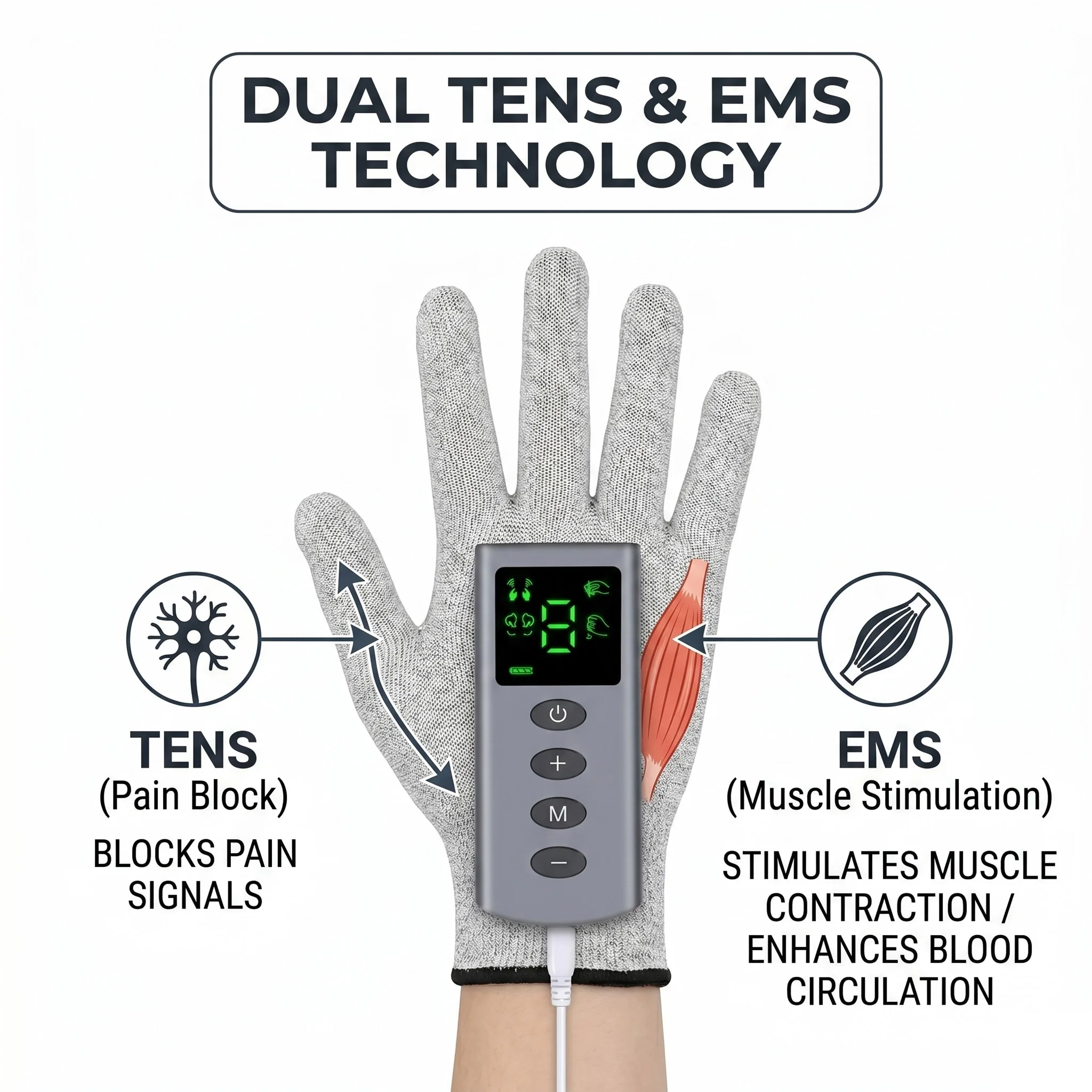 TENS EMS Massage Gloves Muscle Stimulator Hand Physiotherapy Device Pain Relief Silver Fiber 4 Mode 9 Level Beauty Spa Tools Kit