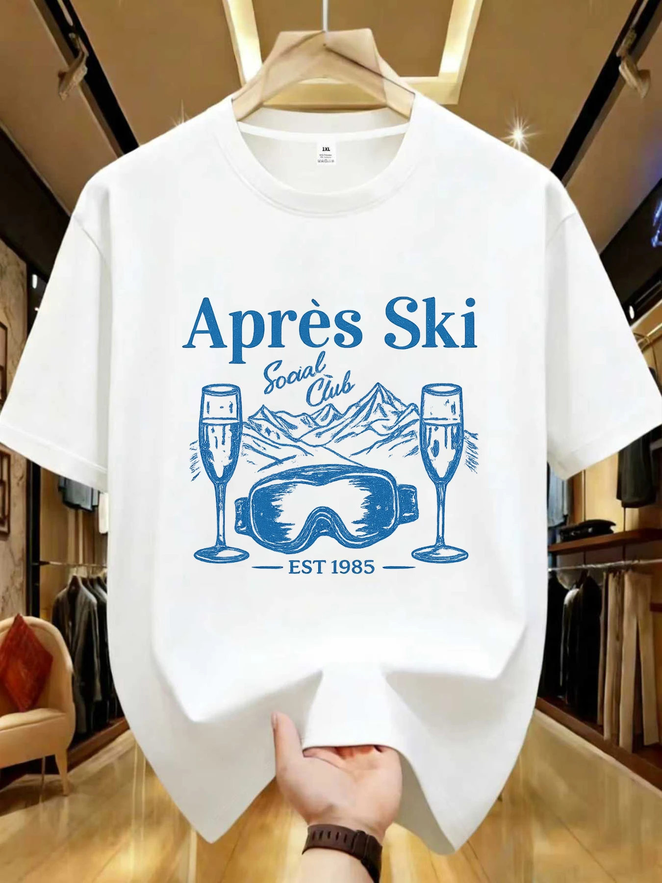

【WZM1041151】Ski club printed plus size women's round neck summer casual short sleeved street fashion versatile T-shirt