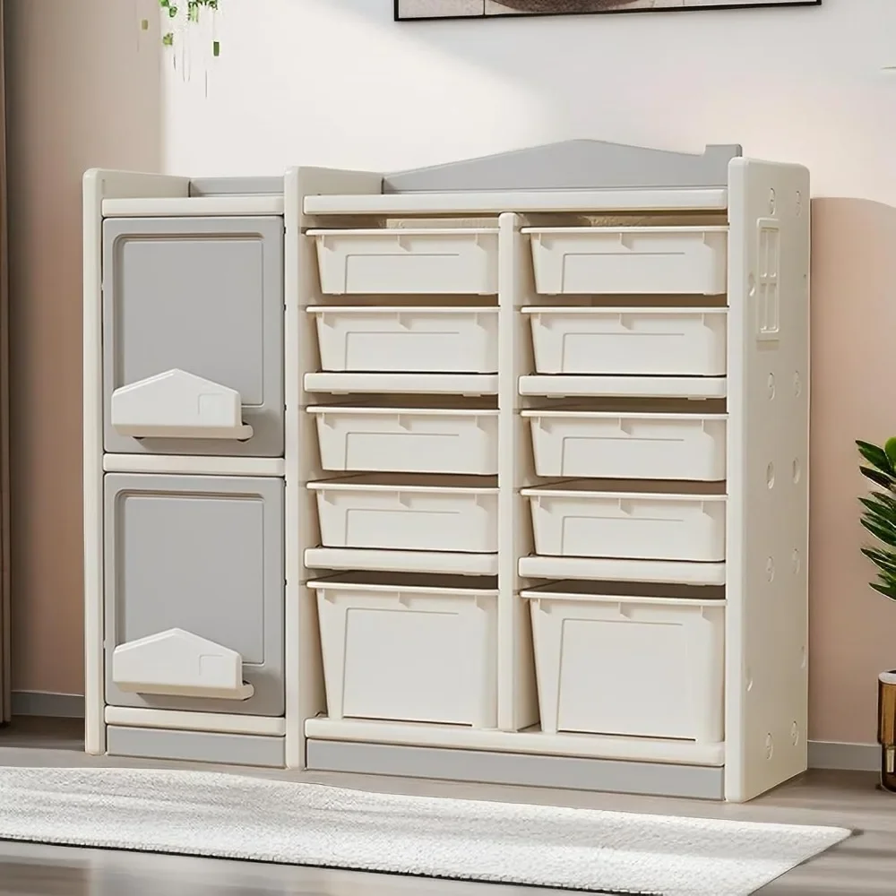 

Storage Organizer for Kids,Children Storage Cabinet Organizer for Books and Toys with 10 Bins 2 Cabinets and 3 Shelves Storages