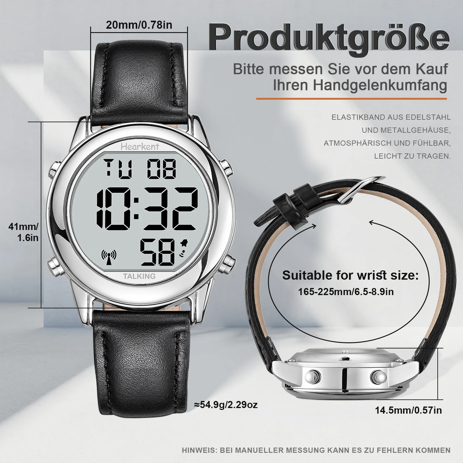 Hearkent Talking Watches for Blind Elderly Men\'s Clock Talking Time with Atomic Alarm Radio Wrist Watches Spanish/German/English