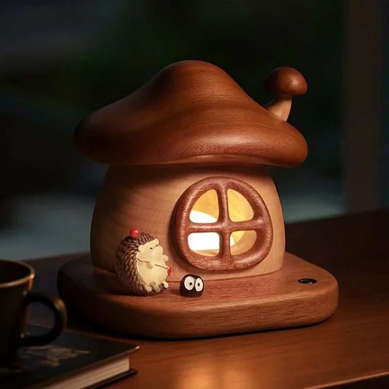 창의적인 버섯 모양 야간 조명 원목 충전식 소형 선물 독특한 장식용 램프 가정용