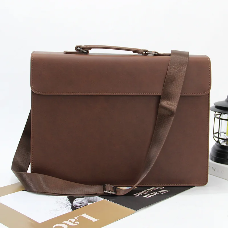 Valigetta vintage in pelle PU da uomo per ufficio direzionale, portafoglio a tracolla, borsa laterale da lavoro di grande capacità per documenti Messenger