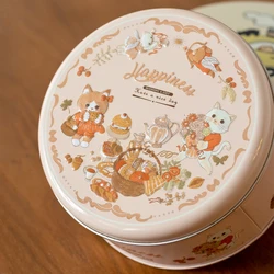 New Cartoon Cat Storage Tin Box for Jewelry Candy Wedding Favor Round Metal Cookie Organizer Container Home Decorative Gift Box