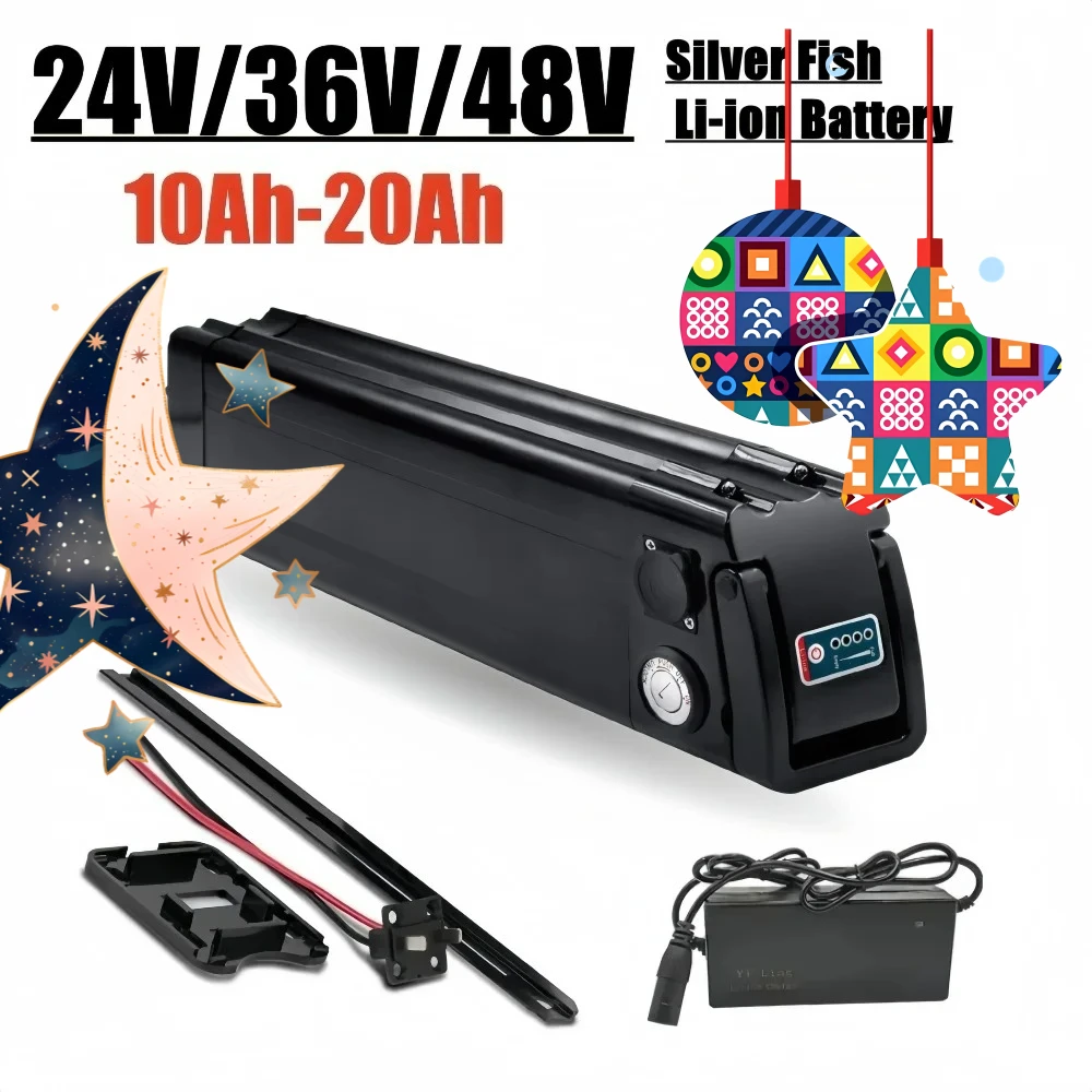 24V 36V 48V 20Ah 배터리 18650 리튬 이온 충전식 배터리 실버피쉬 250W-1000W 바팡 모터 키트용 내장 BMS 충전기 포함