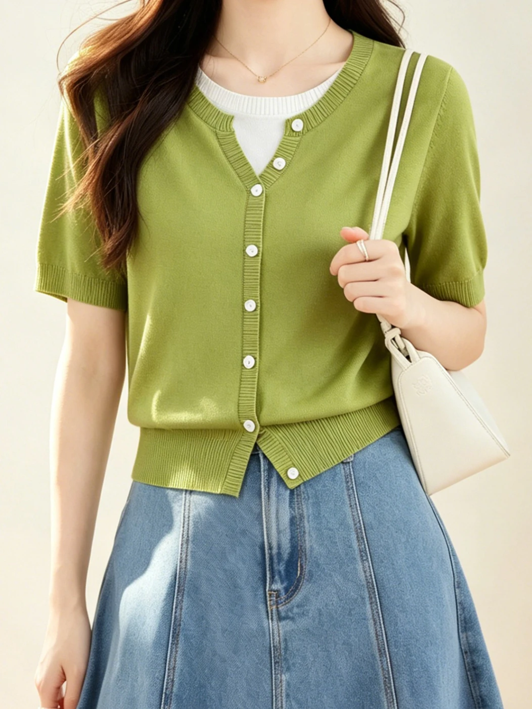 

Новая женская летняя блузка с V-образным вырезом, имитирующая двухслойность, с коротким рукавом, в корейском стиле, приталенная, молодежная, универсальная, повседневная, для работы и отдыха