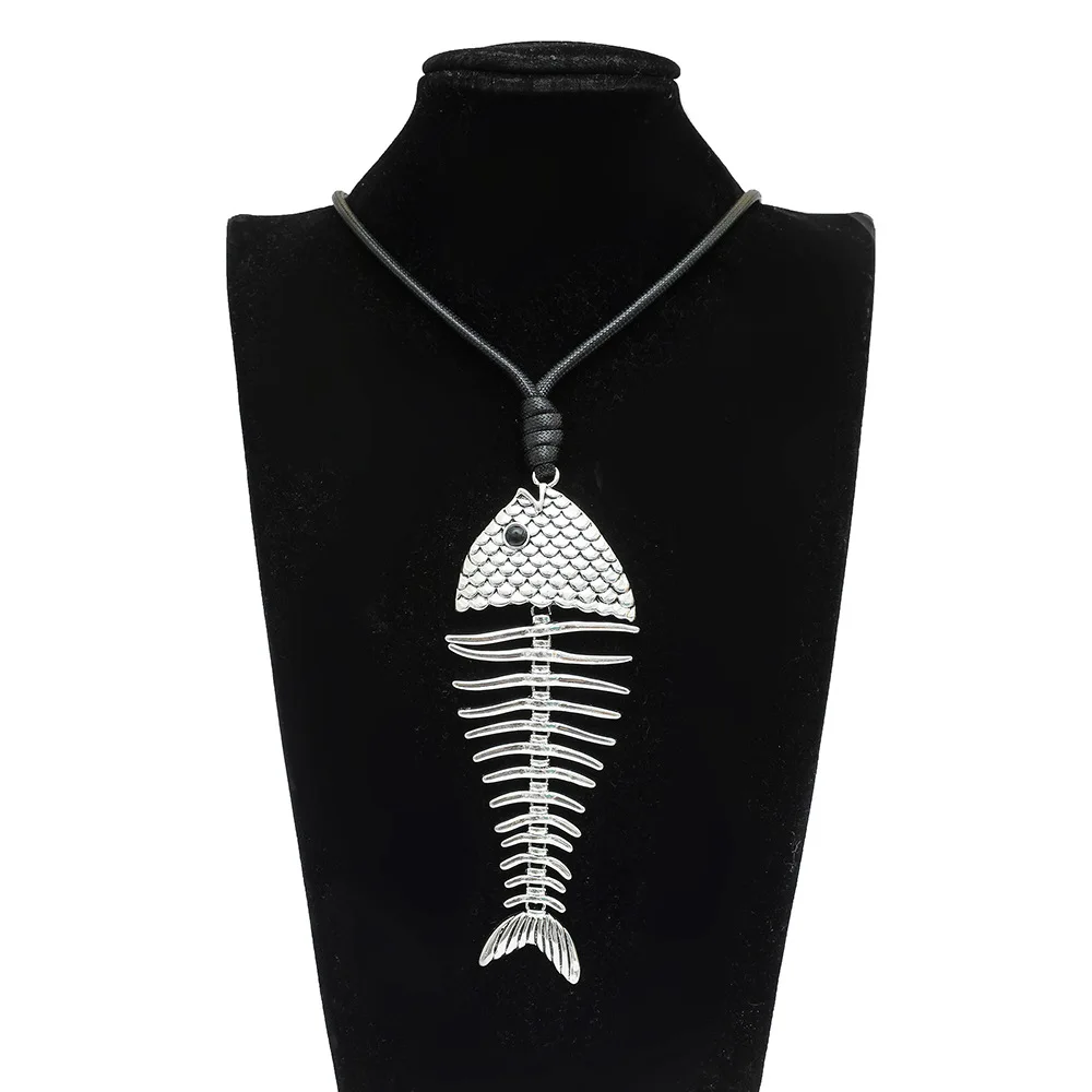 New retro gothic fish bones collana con ciondolo uomo donna collana a catena biker punk collana con ciondolo gioielli regalo all\'ingrosso