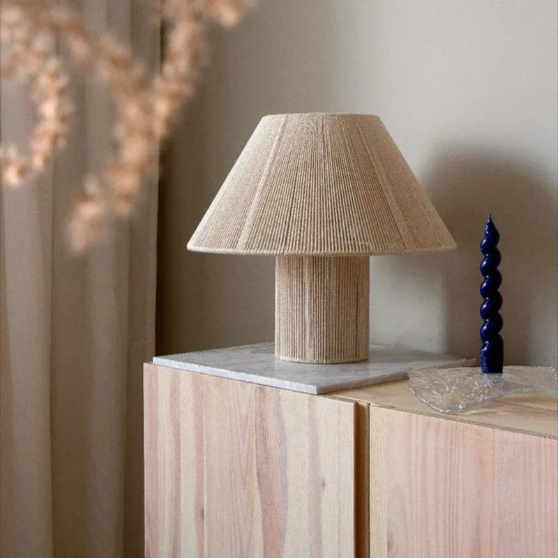SANDYHA Japanese Retro Floor Lamp Hand Woven Desktop Ambient Light LED Lighting Fixture For Bedroom Living Room Study Home Decor