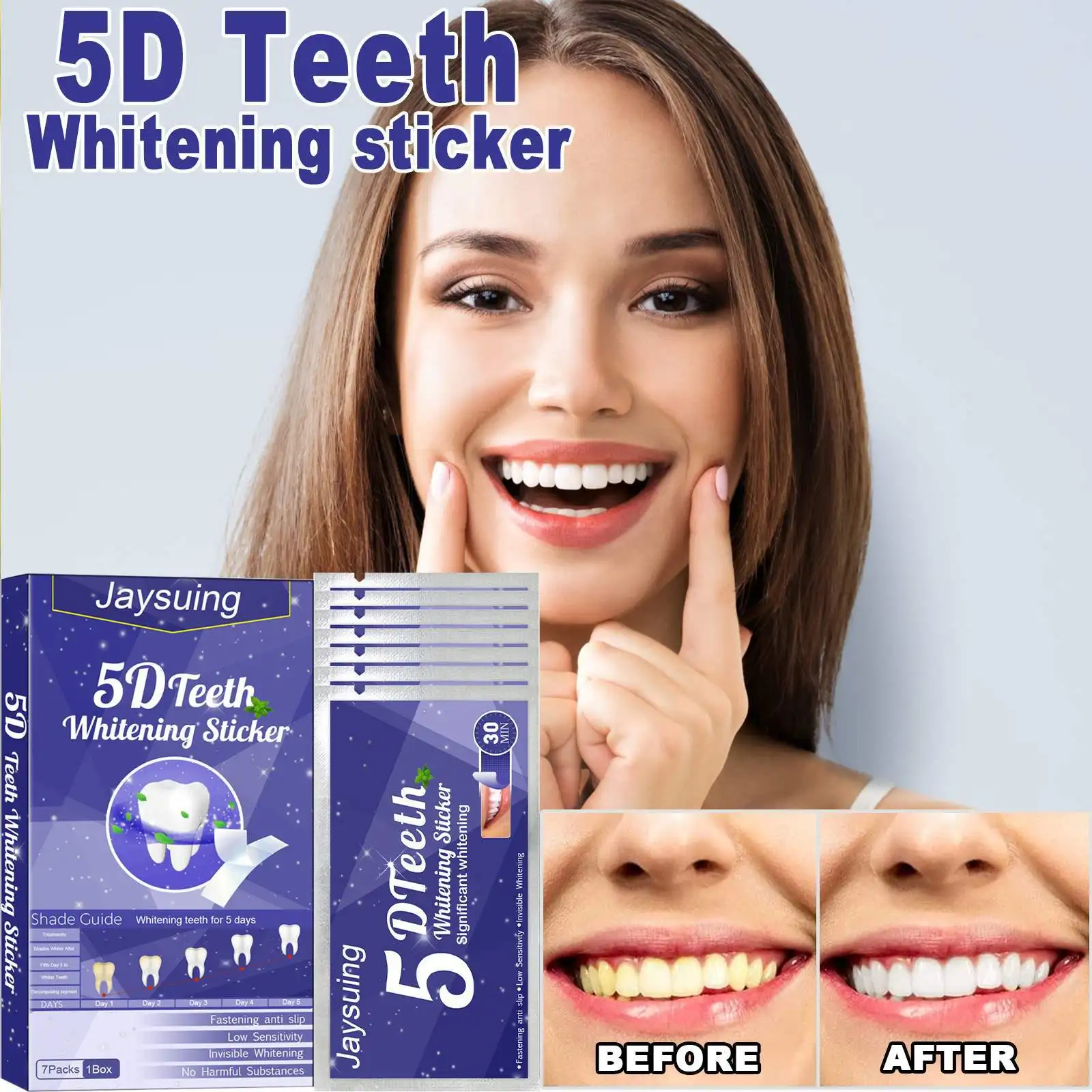 

5D Whitening Teeth Stickers 7/14 Pairs Gel Whitening Strips Stain Removal Oral Hygiene Care Strip Dental Bleaching Tools Teeth