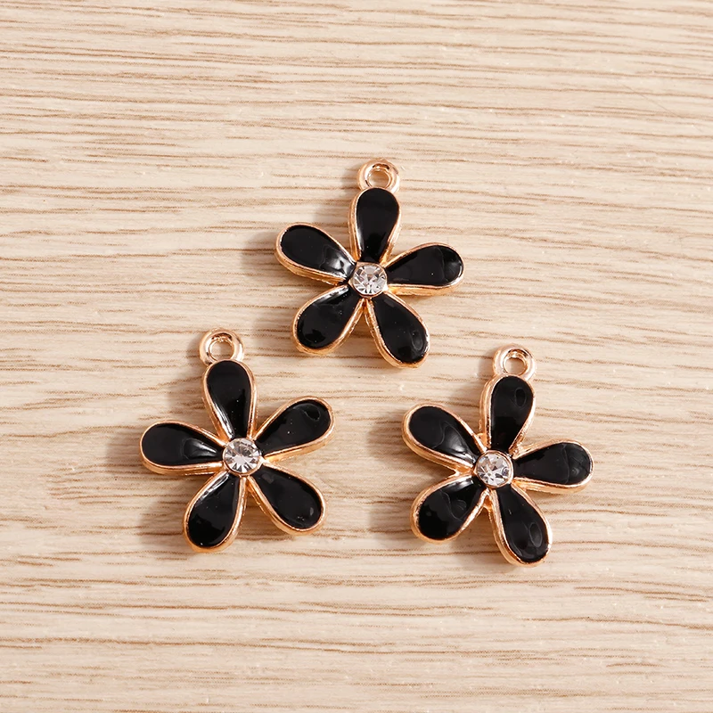 10 Stück 18x20mm Niedliche Emaille-Blumen-Anhänger für Schmuckherstellung, Ohrhänger, Halsketten, Armbänder, DIY-Bastelzubehör – Detail 5