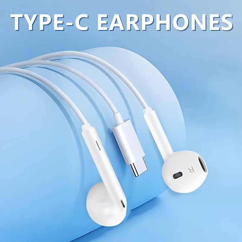 Type-c earphones wired for Apple iPhone16/15 mobile phones in-ear iPad flat head Samsung, Xiaomi, vivo, OPPO. OnePlus