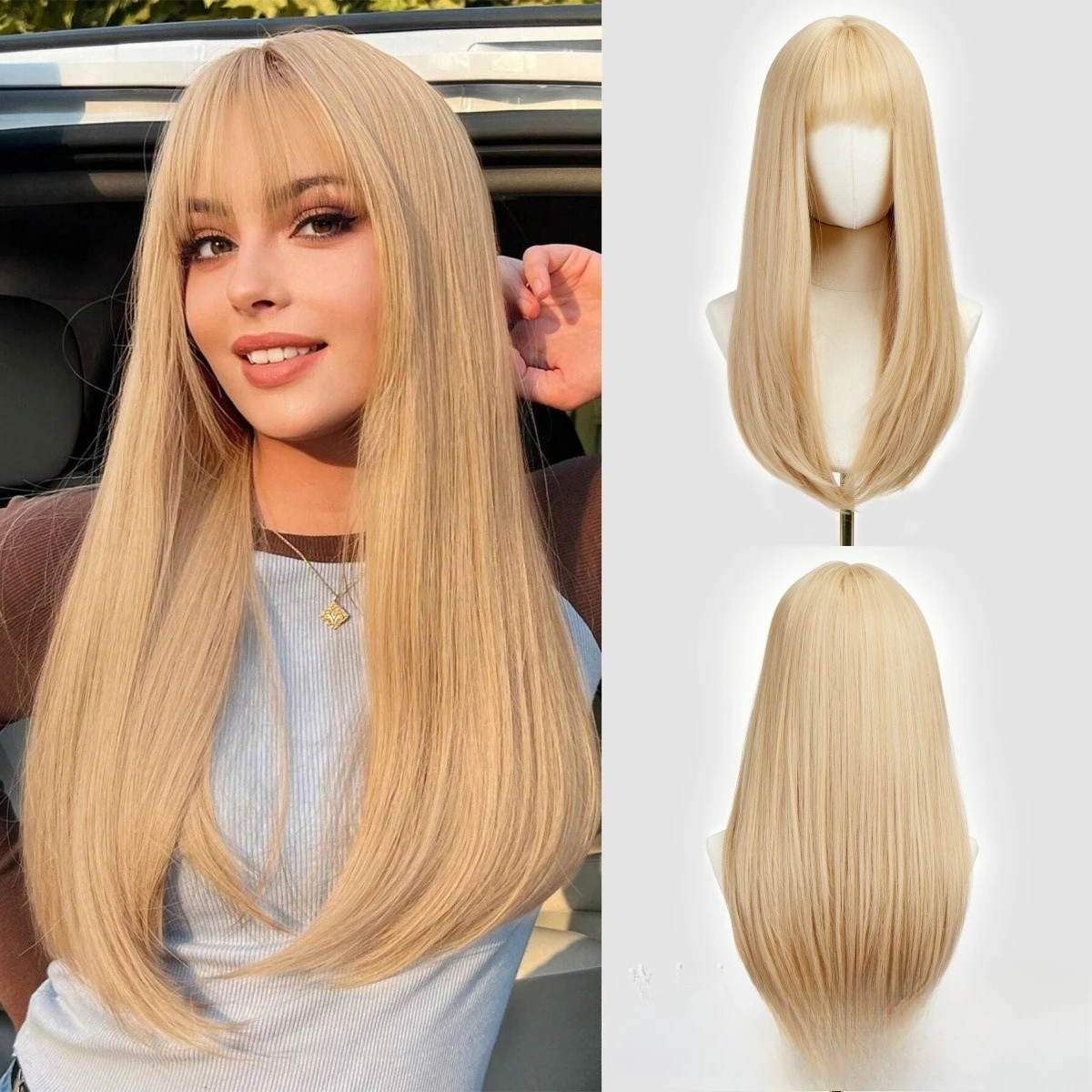 

wig full headgear modeling Qi bangs long blond hair halloween holiday dress cos chemical fiber hair wig