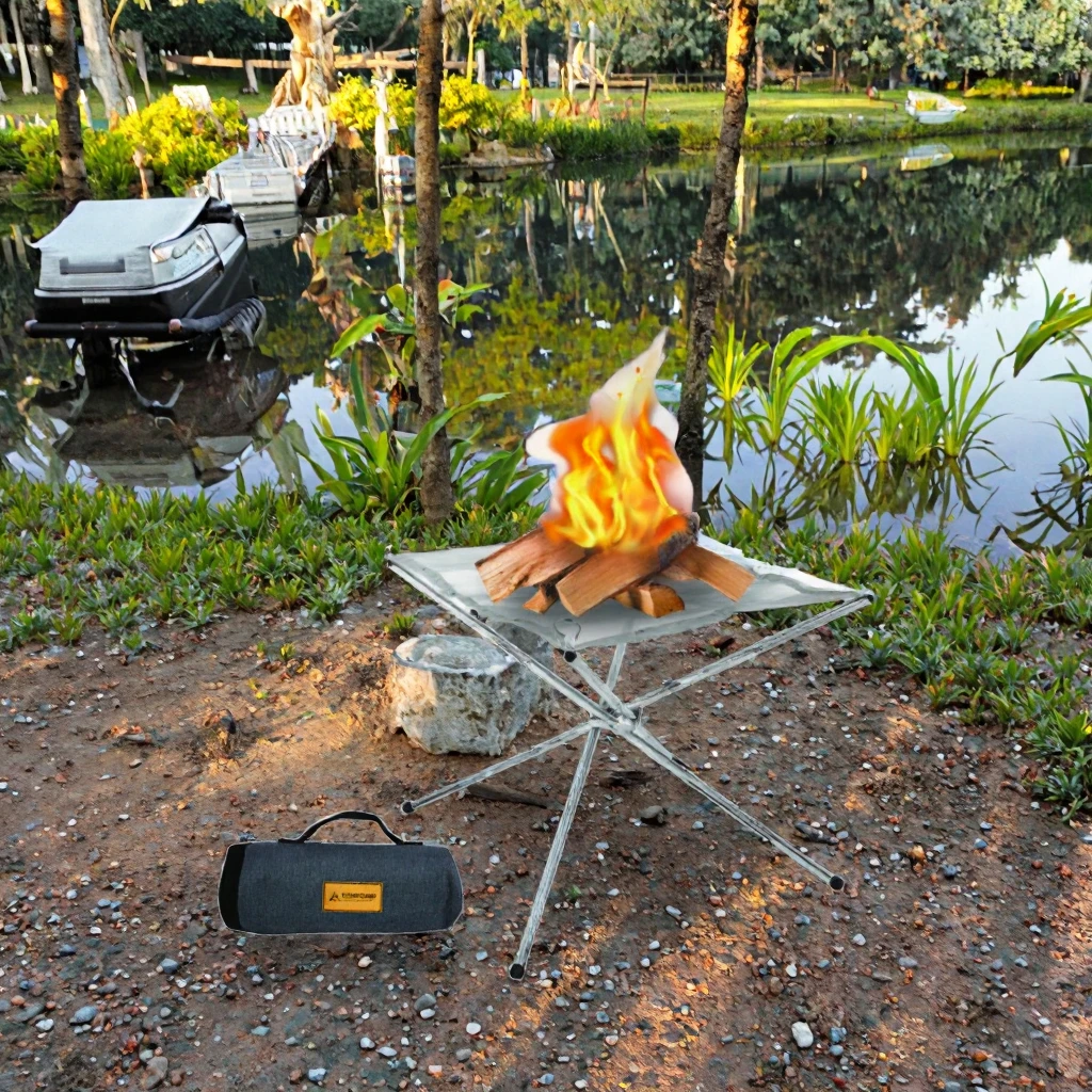 المحمولة في الهواء الطلق طاولة النار طوي مقاومة للحرارة شواء شبكة المعسكر رف الفولاذ المقاوم للصدأ الفناء الخلفي الشواء المعسكر الرف