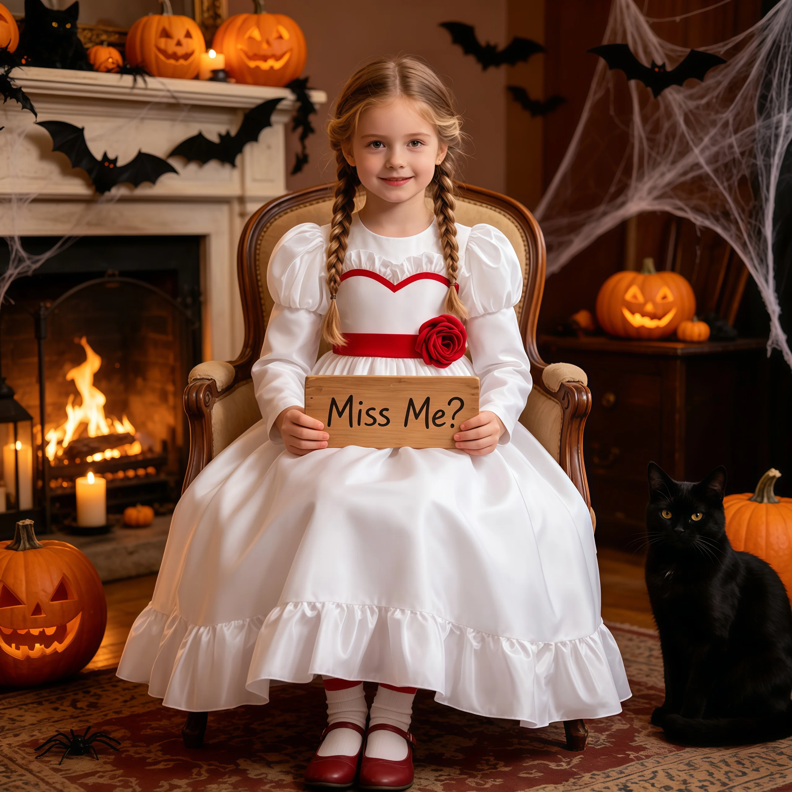 Horror Movie Annabelle Costume White Rose Long Dress For Kids Girls Halloween Scary Ghost Bride Role Play Carnival Party Outfit