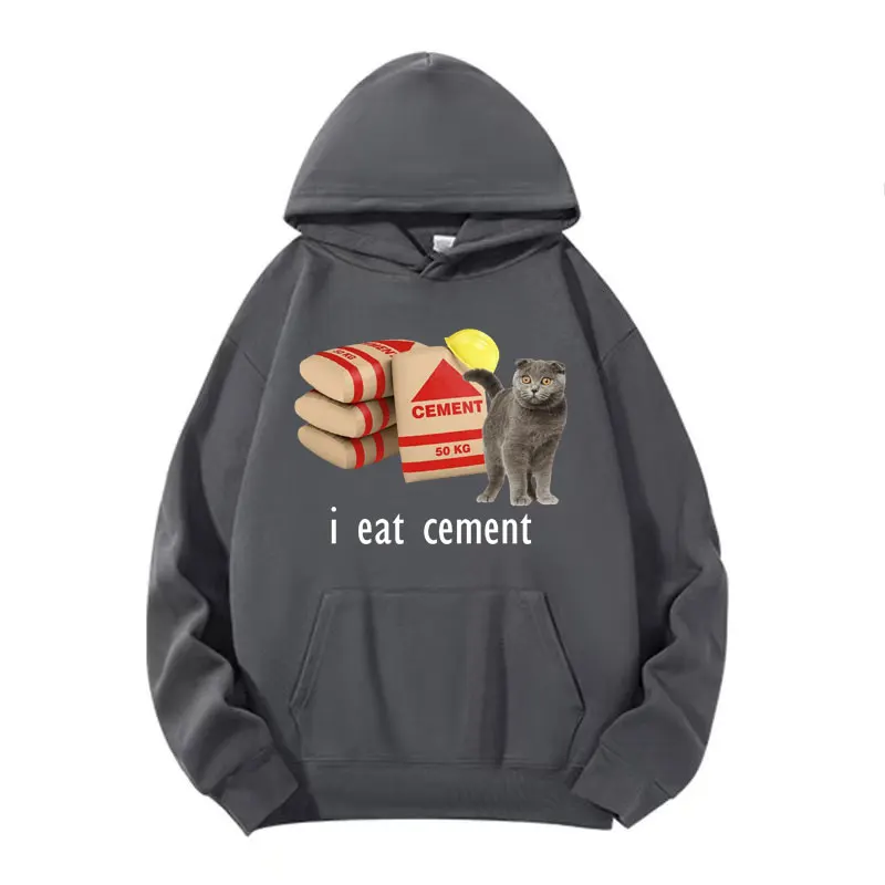 I Eat Cement Funny Cat Meme Graphic Hoodies Men Women Fashion Vintage Humor Hoodie Male Fleece Long Sleeve Pullovers Sweatshirt