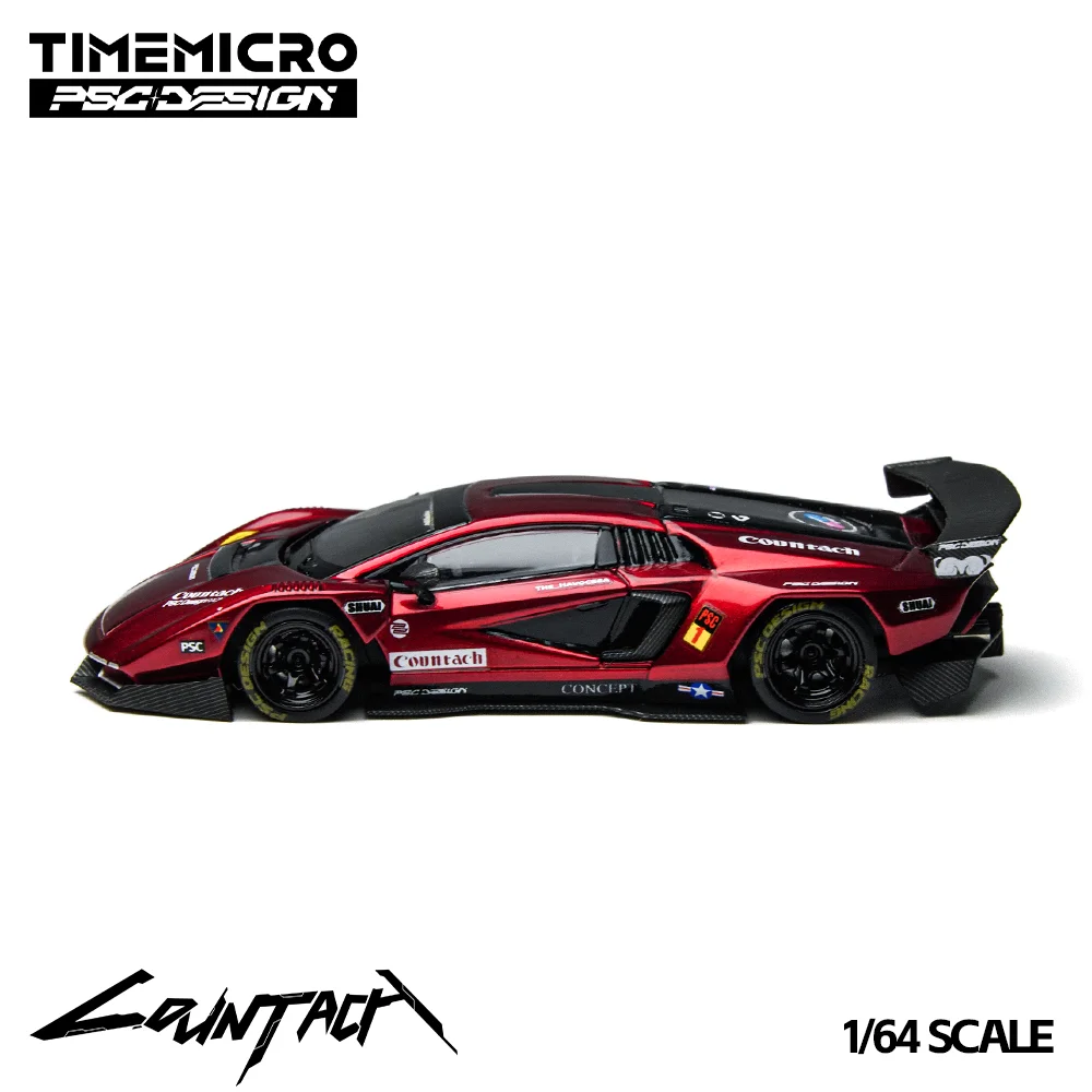 TimeMicro × PSC DESIGN 1:64 Countach "V" Czerwony Model Samochodu z Odlewu Metali do Symulacji, do Hobbystów i Ekspozycji*Prezent