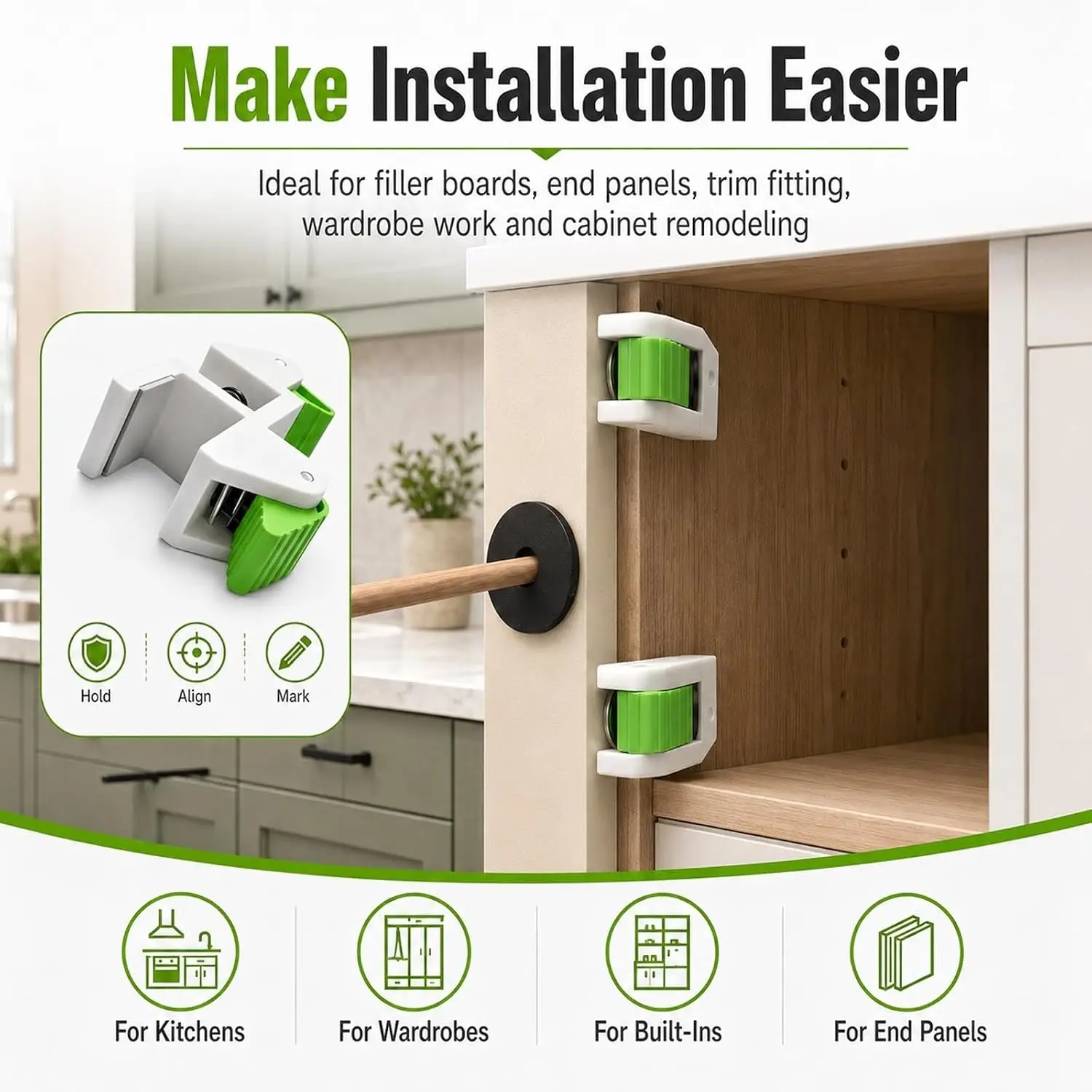 Holzbearbeitungs-Füllplatten-Installationsklemme, Verstellbare Schrank-Positionierhilfe, Ausrichtungs- und Positionierungswerkzeug für Platten, Schnelle Montage – Detail 6