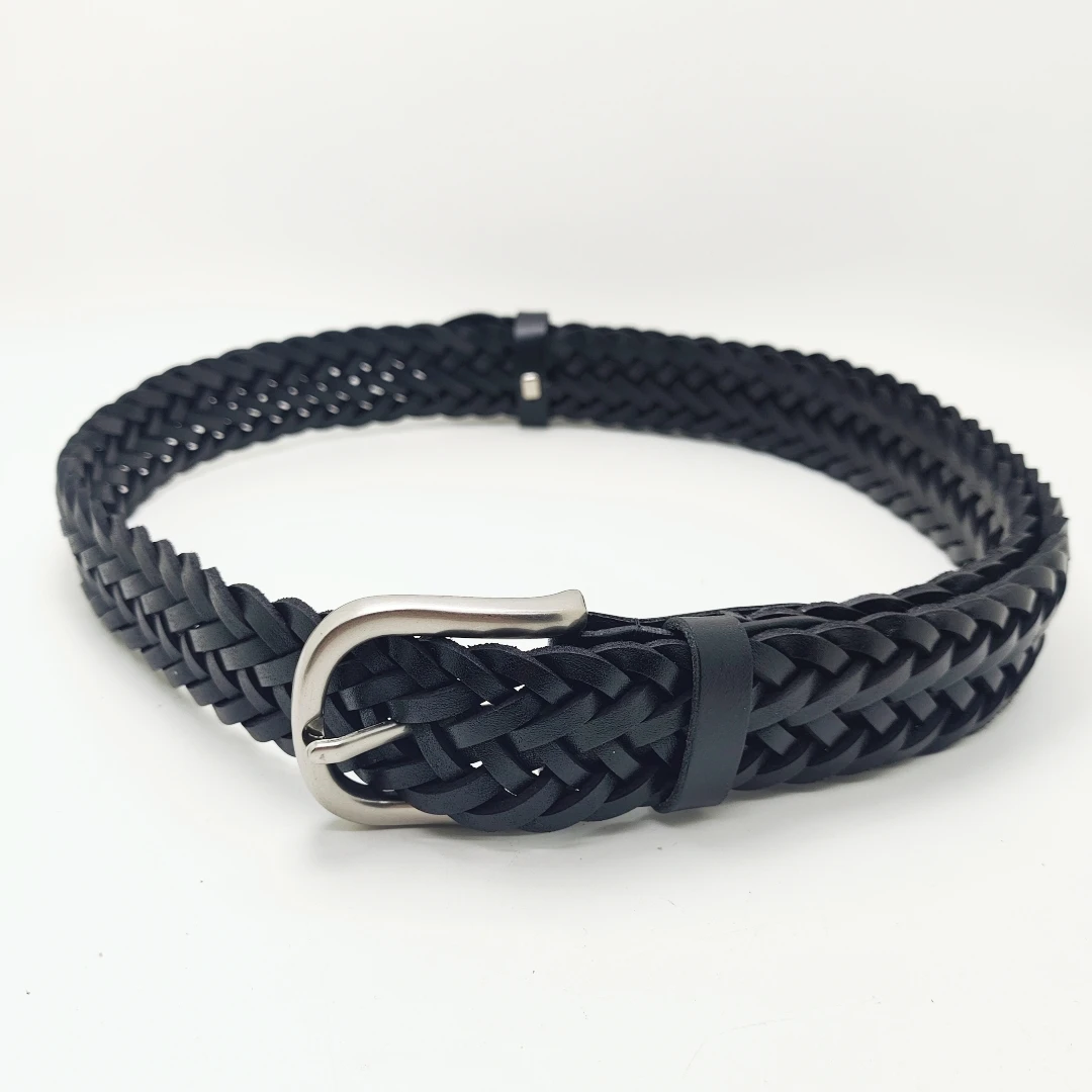 

Кожаные ремни из воловьей кожи в стиле ретро, ручной работы, плетеные, для женщин и мужчин, новые повседневные универсальные ремни с серебряной пряжкой 3.0