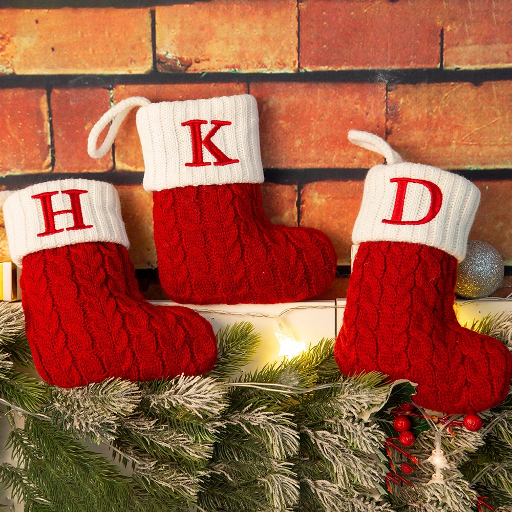 

Initial Cable Knitted Stocking Mini Monogrammed Stocking Christmas Stocking Gift Bag Party Favor Bags Xmas Gifts to Friends