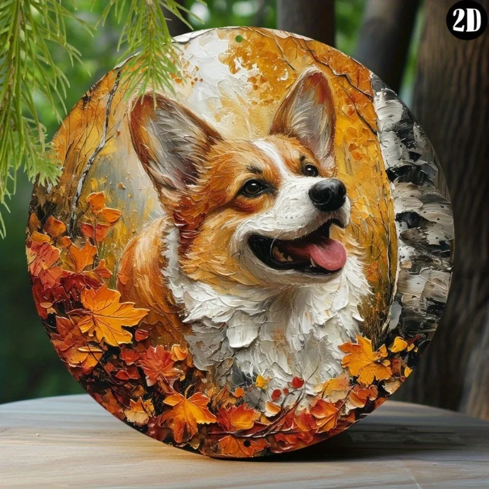 

Pembroke Welsh Corgi Round Aluminum Sign - Spring-Themed Faux Resin Painting, Pembroke Welsh Corgi, Perfect for Room Decor