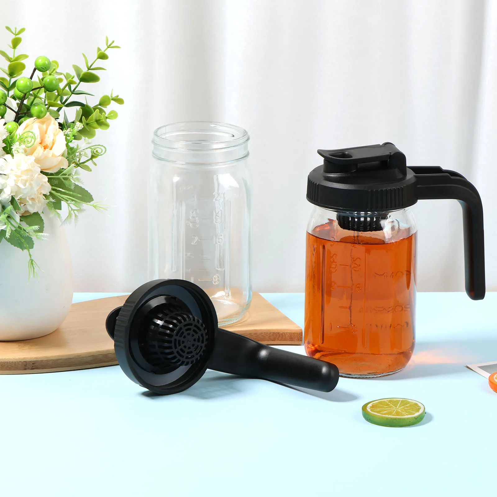 

2 шт. герметичный стеклянный кувшин, стеклянная банка Mason на 32 унции, кувшин для воды с фильтром и ручкой, крышка, кружка для льда, кофе, чашка для чая, сока