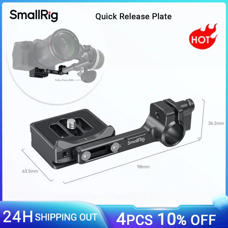 SmallRig Quick Release Plate, Quick Switch Between Handheld and Tripod Modes For Follow Focus For Standard Φ15mm Rod -3853