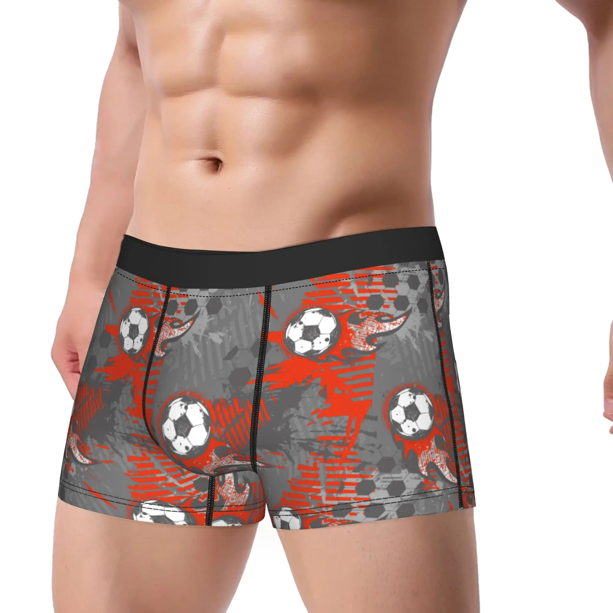 Men Cartoon Soccer Ball Football Long Underwear  Humor Boxer Briefs Shorts Panties Male Soft Underpants Plus Size