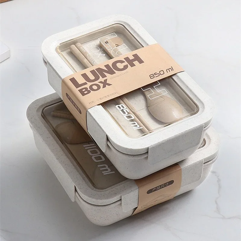 1100ml Healthy Material Lunch Box Wheat Straw Japanese-style Bento Boxes Microwave Dinnerware Food Storage Container