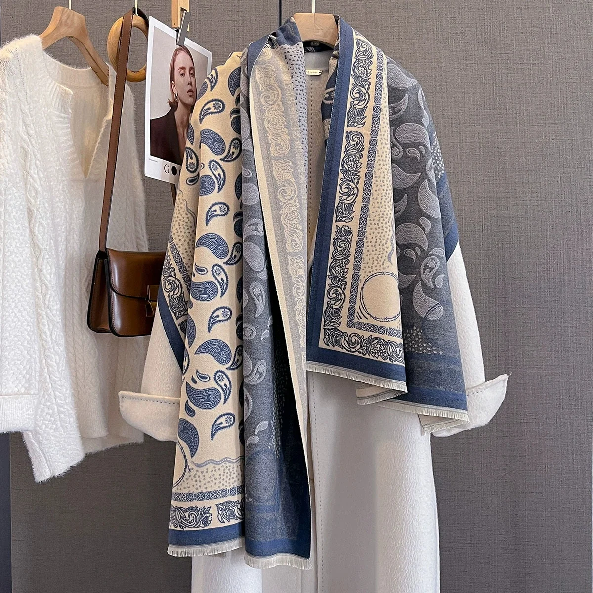 

Роскошный шарф с принтом для женщин, теплые зимние шарфы из пашмины из искусственного кашемира, шали, женские толстые одеяла, накидки