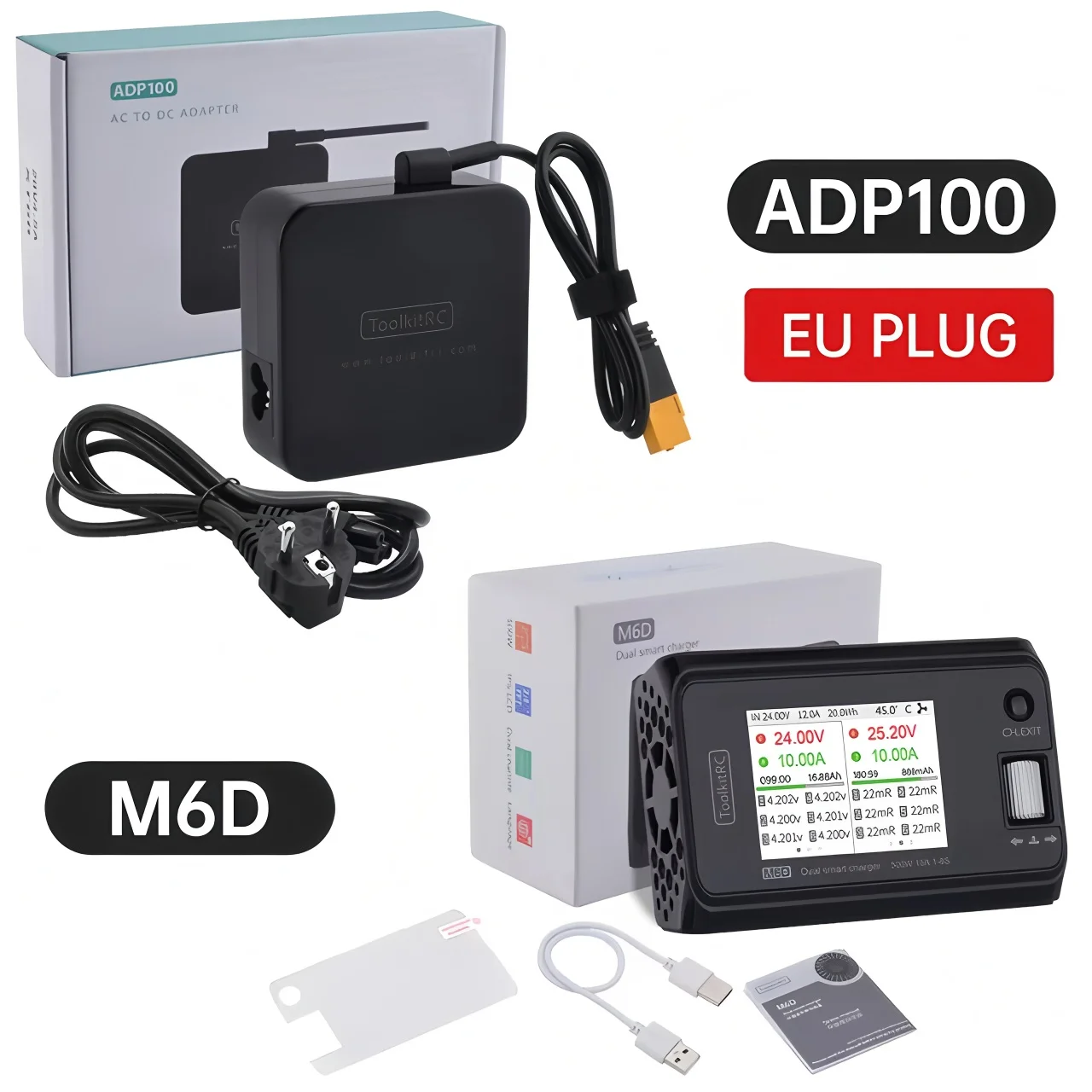 ToolkitRC M6D 500W 15A DC Dual Channel MINI Smart Charger Discharger with Power Supply For 1-6S Lipo Battery FPV Model Vs M8