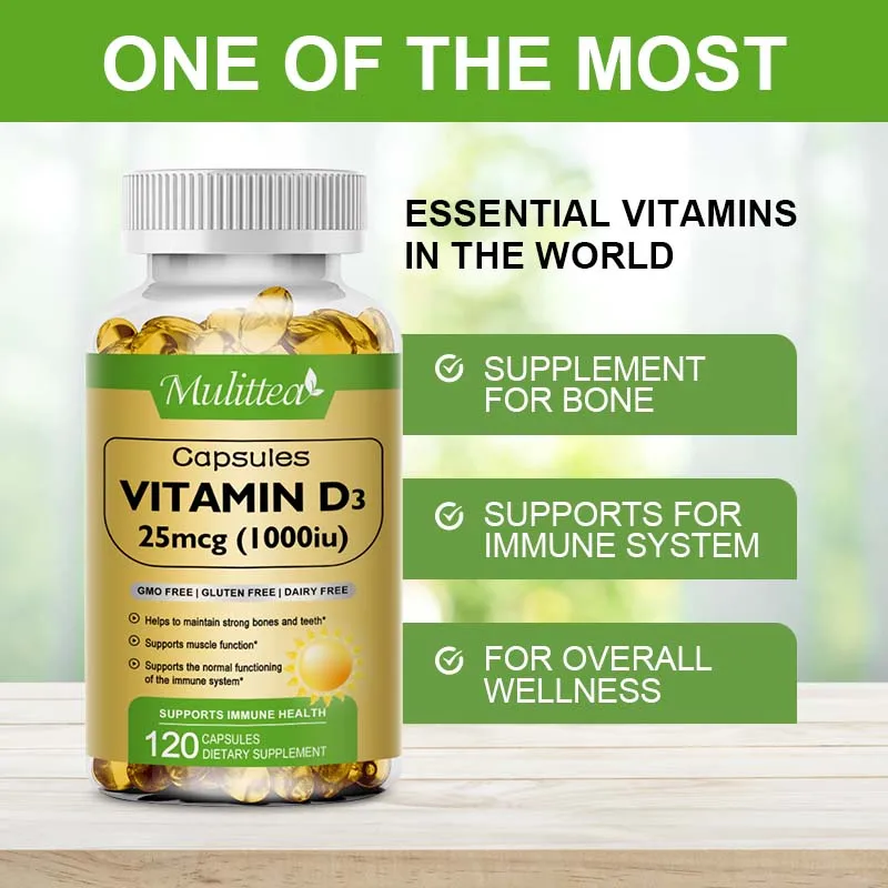 Mulittea Vitamin D3 Capsules Help Regulate Calcium Metabolism Promote Bone Teeth and Skin Health Support Immunity