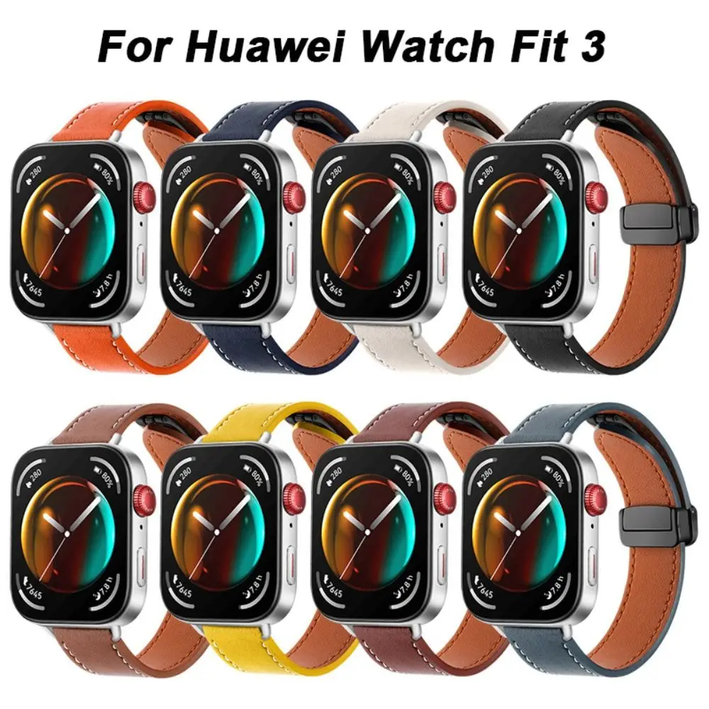 Magnetic Leather Strap for Huawei Watch Fit 3 Foldable Buckle Smart Watch Wristband Bracelet Replacement Accessories Watch Band