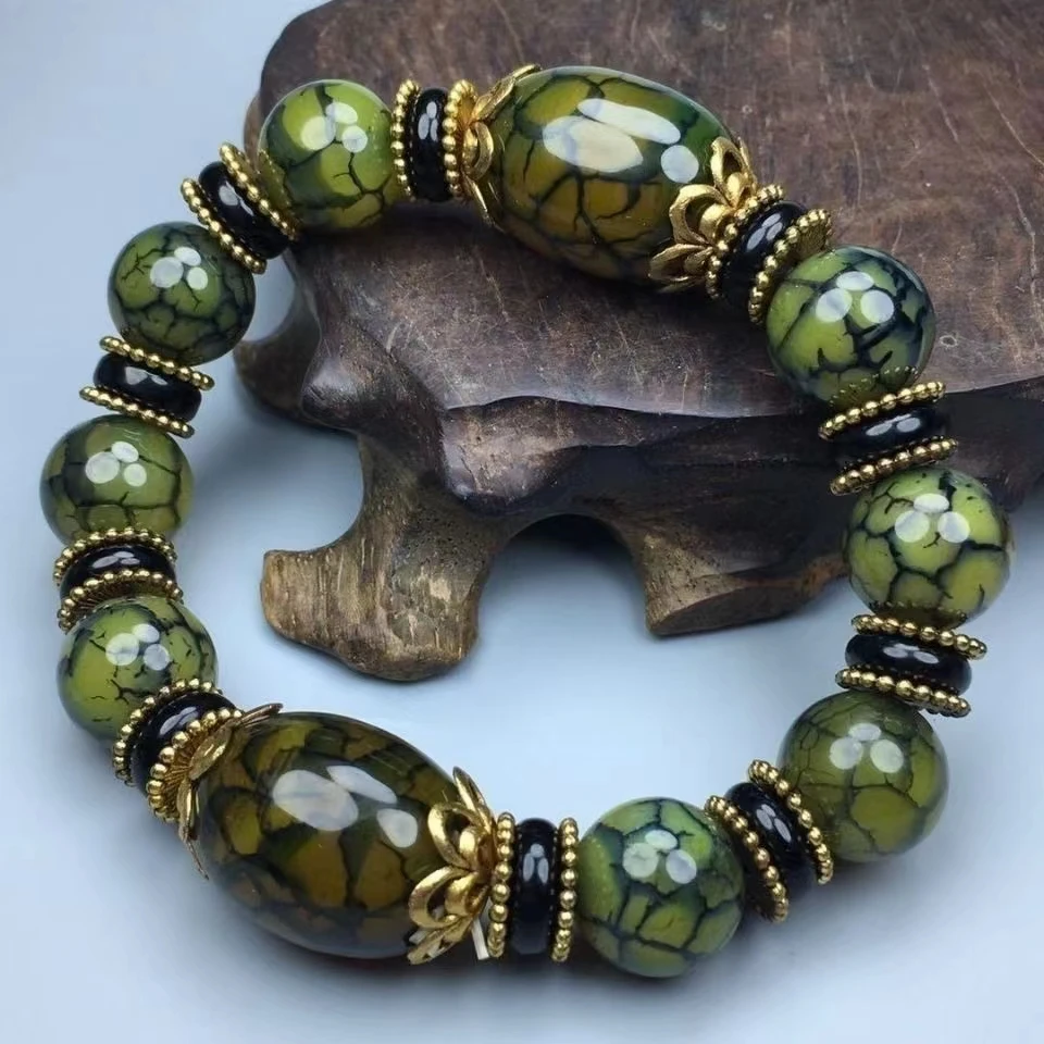 

Fine Nature Tibetan Dzi Bead Bangle Agate Bracelets Chalcedony Magical Energy Bless Wealth Money Talisman Nice