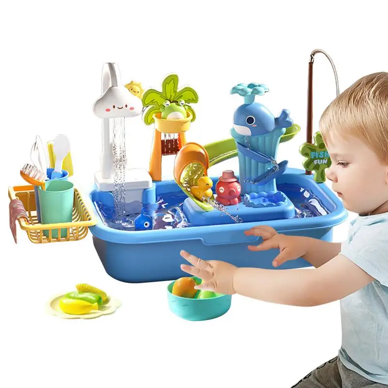 Fregadero para niños con agua corriente, juguete para niñas pequeñas, juego de agua magnético para niños, juguetes para niñas pequeñas, juguetes para juego de rol 4 en 1 Diversión