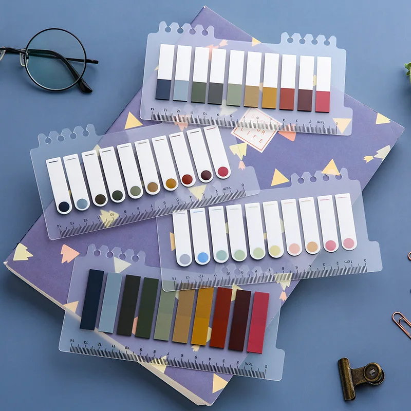 200 PCS Pastel Color Writable Repositionable Sticky Index Tabs with Ruler for Pages Book Markers Reading Notes