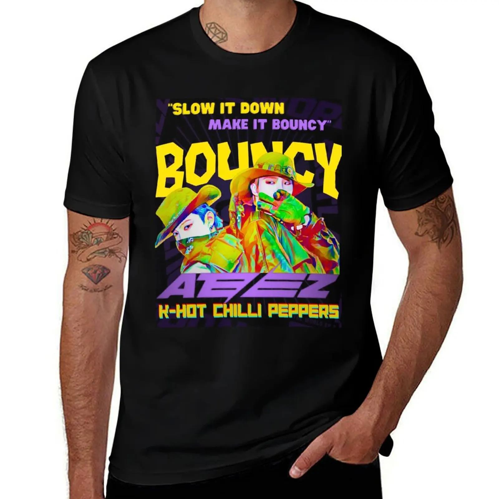 Camiseta de marca de diseñador de lujo BOUNCY, camisas para hombre, camiseta de algodón para hombre, ATEEZ pop 100% divertida camiseta Funk de algodón