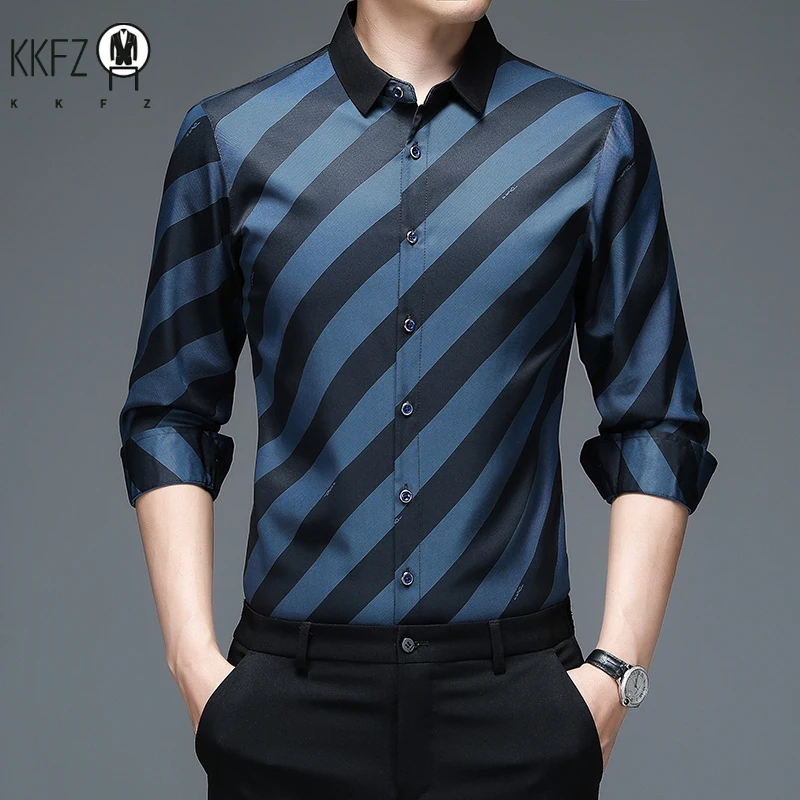 

New Men's Casual Printed Long Sleeved Lapel Shirt for Spring and Autumn Fashion Comfortable Wrinkle Free Top Without Ironing