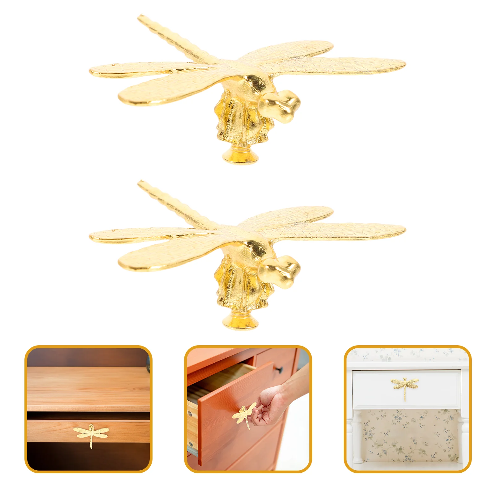 2 Pcs Brass Dragonfly Ornament Kitchen Cabinets Closet Door Handle Manual Knobs for Decorative Zinc Alloy Small Pulls