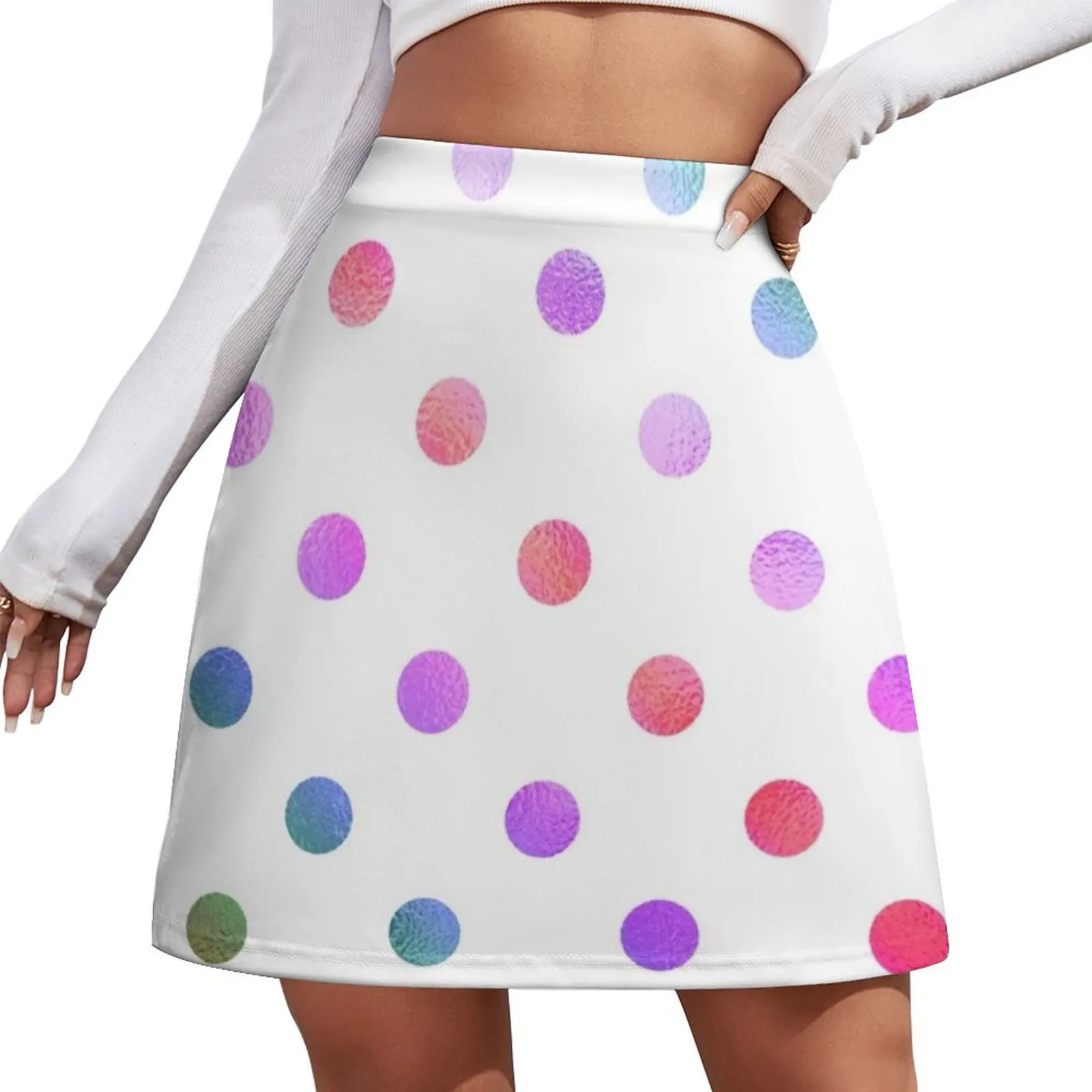 

Rainbow Red Green Teal Blue Purple White Polka Dot Digital Paper Mini Skirt Women skirt clothes Mini Skirt