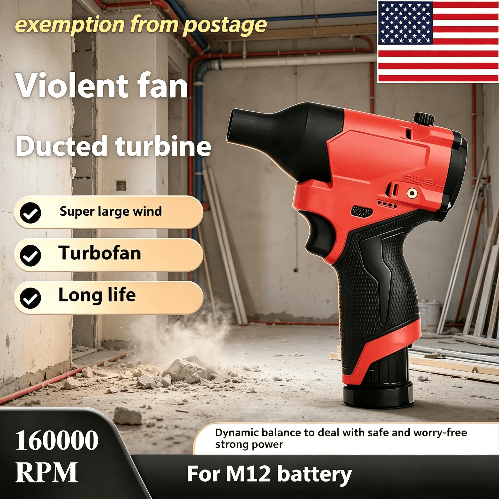 

For industrial dust removal. For Milwaukee M12 high-pressure jet fan | Brushless electric hair dryer | High-speed portable air d