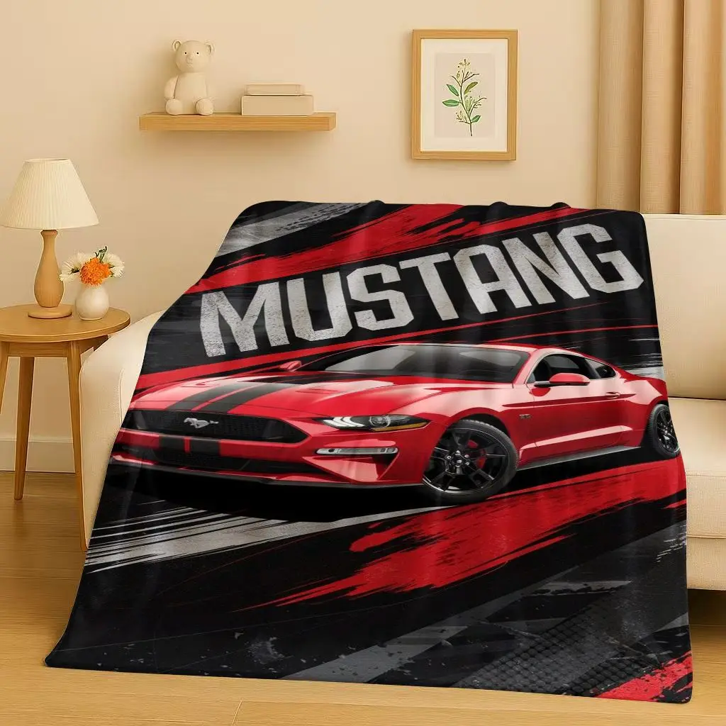

3D Mustang Racing Car Logo Flannel Blanket,Ultra Soft Warm Plush Throw for Home Bedroom Bed Sofa Cover Picnic Kids Office