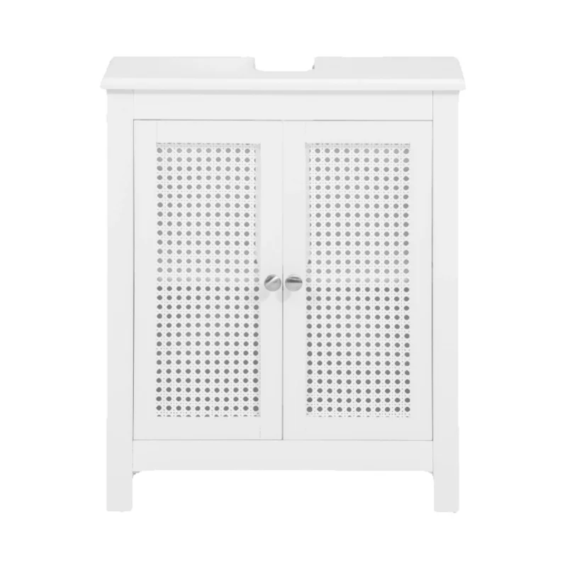 SoBuy BZR35-W Waschbeckenunterschrank mit Gitteroptik-Türen Badschrank Waschtisch Unterschrank Badmöbel Weiß BHT ca: 50x60x33cm