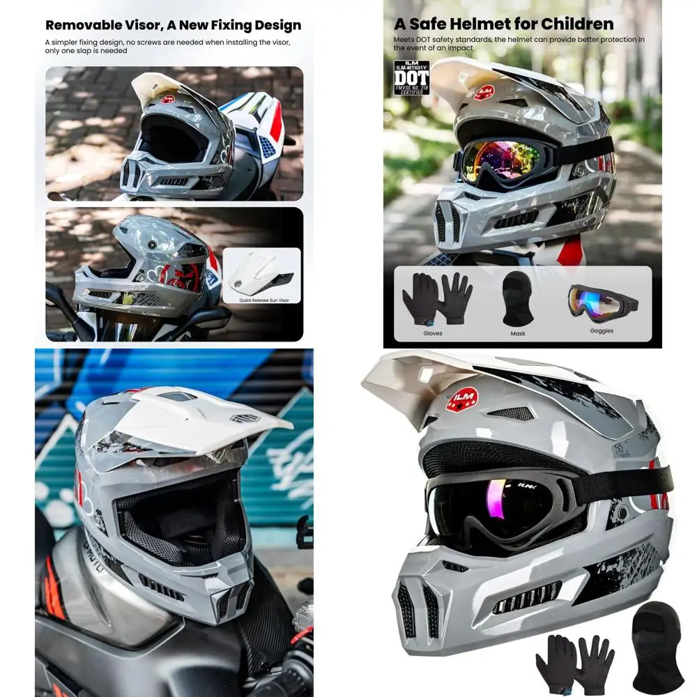 

Youth Dirt Bike Helmet with Goggles, Gloves & Mask for ATV, BMX, Off-Road Riding - DOT Certified (Angry Face, Youth-Medium)