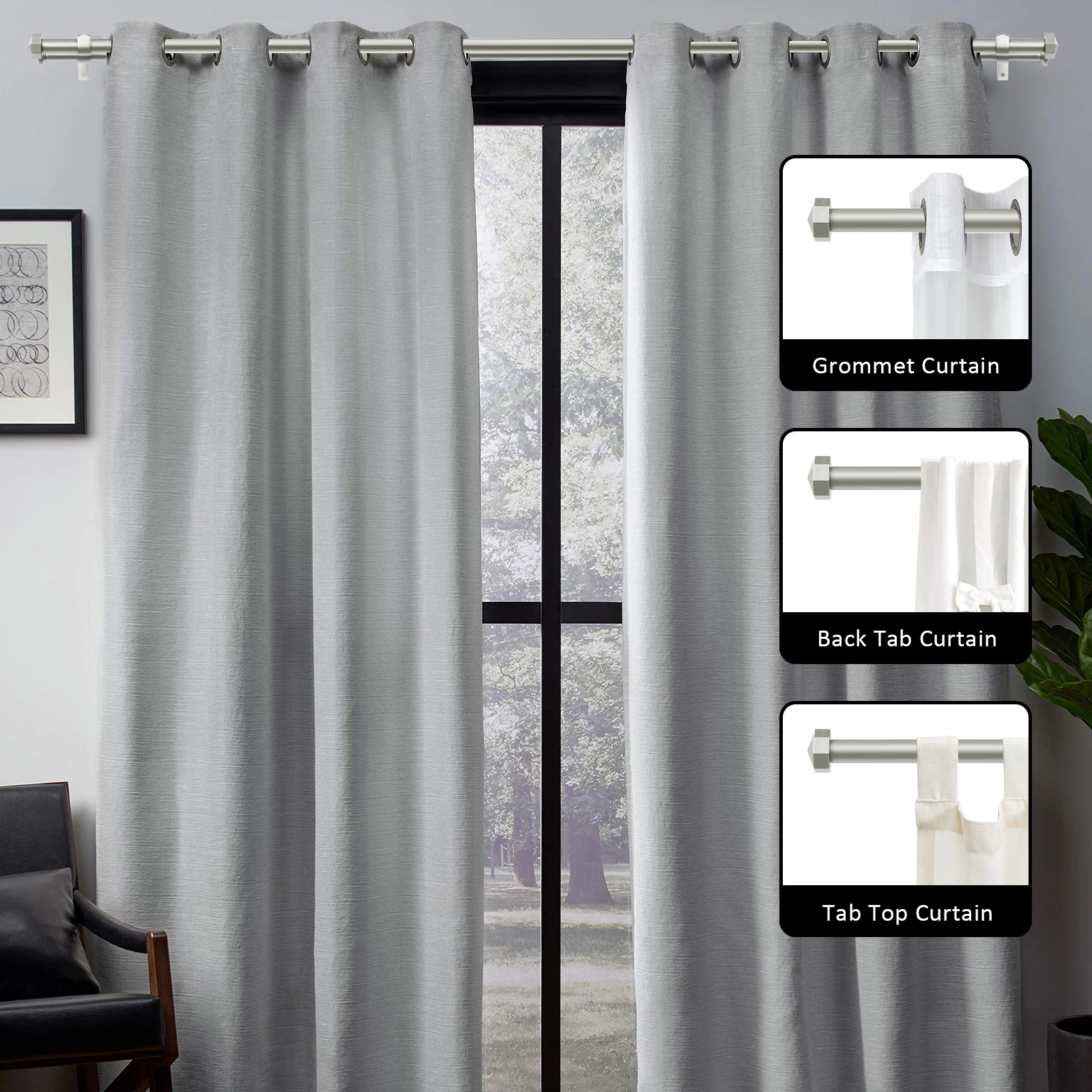 5/8" Diameter Adjustable Double Curtain Rods with Octagonal Finials, 28"-48"/48"-84"/84"-120"