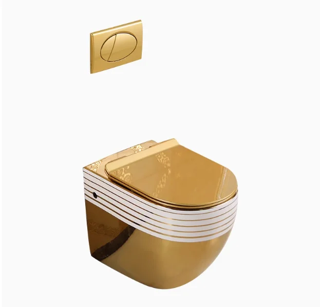 

Золотой настенный керамический унитаз матового цвета с сиденьем с плавным закрыванием, P-образным сифоном для дома и отеля, с дистанционным управлением