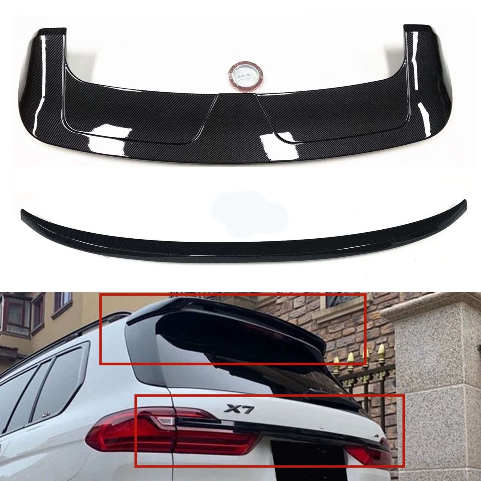 

Rear Trunk Middle+Roof Spoiler Wing Splitter Lip For BMW X7 G07 2019-2024 Carbon Fiber Look/Gloss Black Body Kit Tail Gate Trim